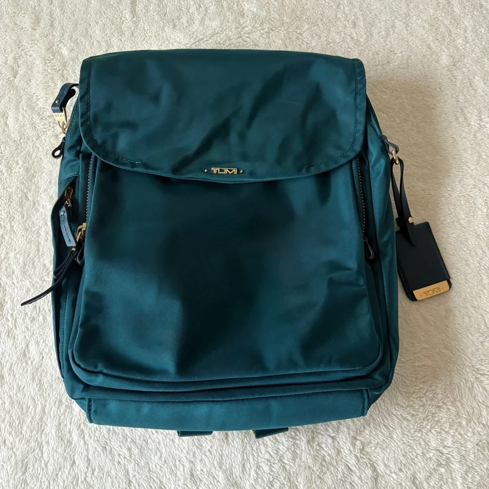 Tumi Voyager Leeds Backpack Teal Turquoise Mini Travel Gold hardware